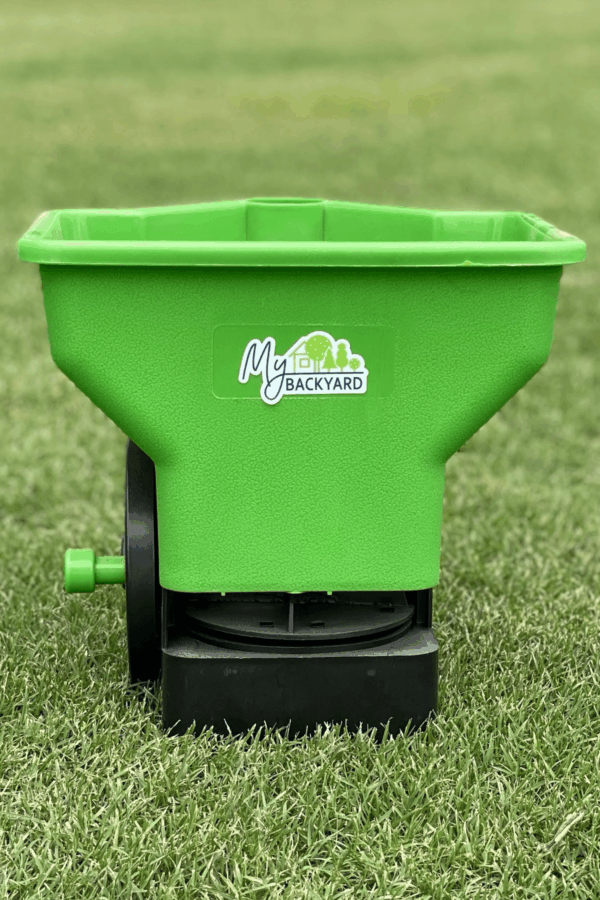 The My Backyard Handheld Spreader is perfect for small to medium sized lawns.