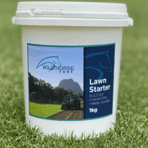 Lawn Starter Fertiliser by Wild Horse Turf includes water crystals for advanced water retention