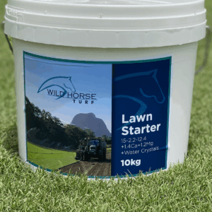 Lawn Starter Fertiliser by Wild Horse Turf includes water crystals for advanced water retention